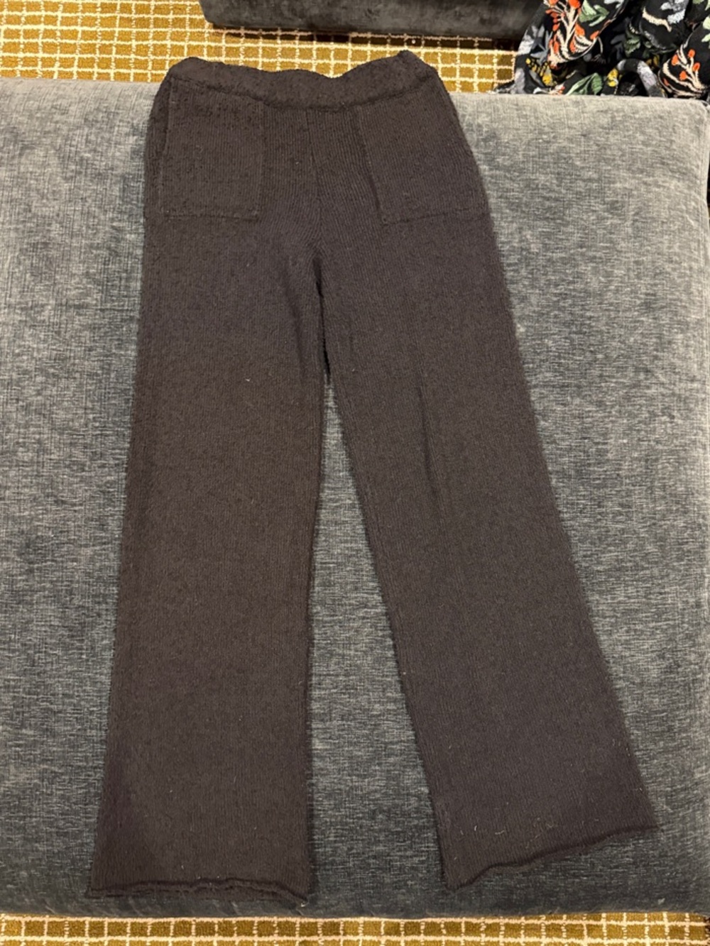 NWT Miou Muse Cozy Black Ribbed Sweater Knit Wide-Leg Pants‎